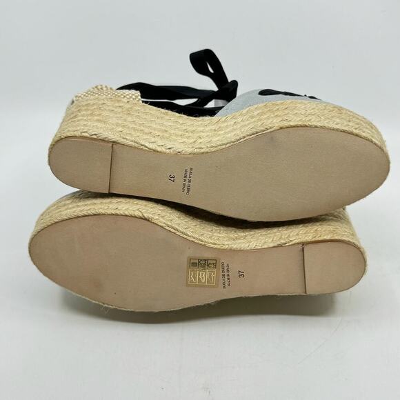NWT ROCHAS Ice-Gray Espadrilles Platform Wedges w/ Ribbons - Size 37 - Picture 7 of 11